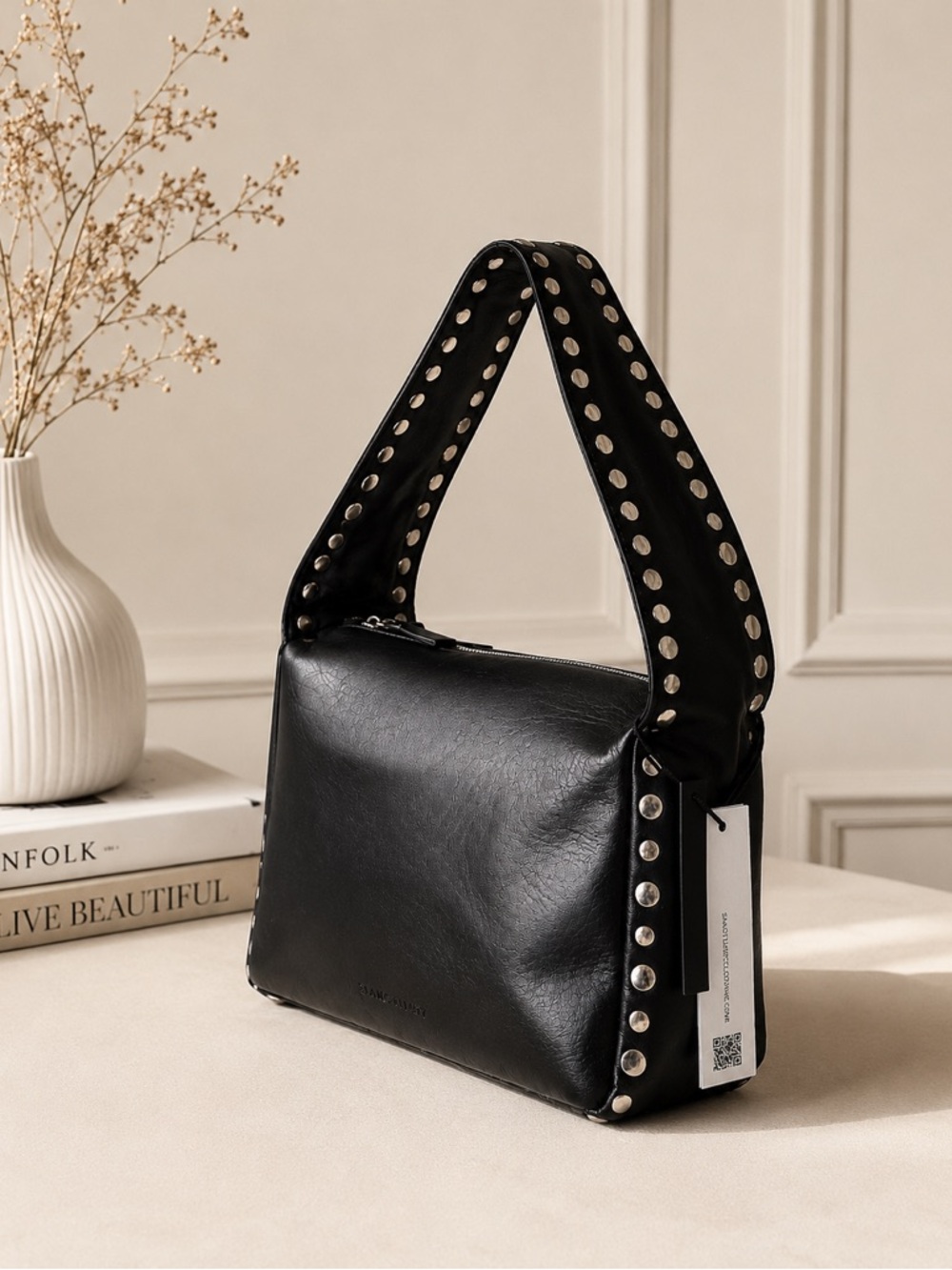 NWT Sanctuary Midnight Black Studded Shoulder Bag